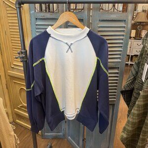 Aemi + Co Nya Blue & White Color-Block Sweater